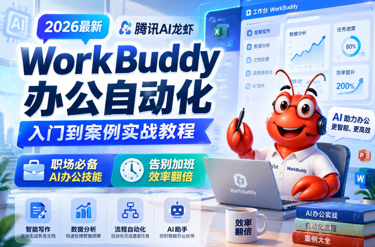 2026最新腾讯AI龙虾WorkBuddy办公自动化入门到案例实战教程，职场必备AI办公技能，告别加班，效率翻倍-小二项目网