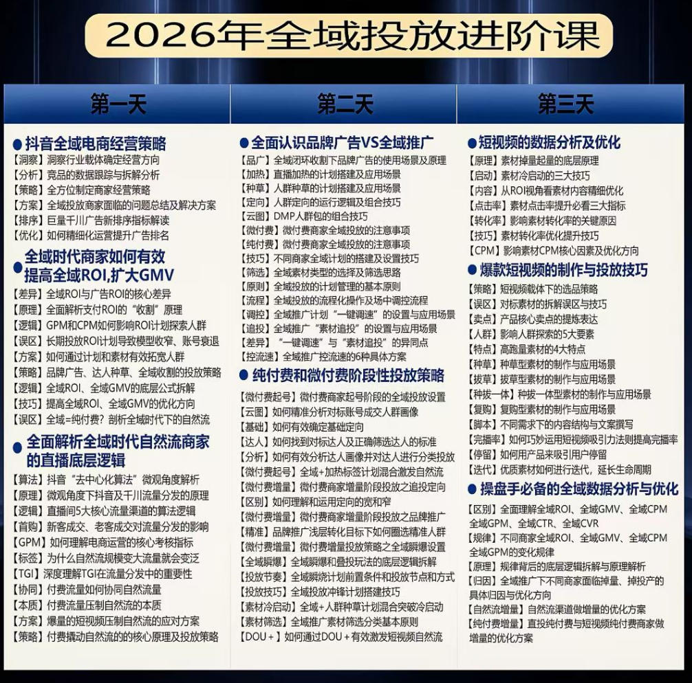 图片[2]-千川扫地僧2026抖音全域投放进阶课，少走弯路·快速起量·掌控增长，6月12-14号杭州线下课-小二项目网