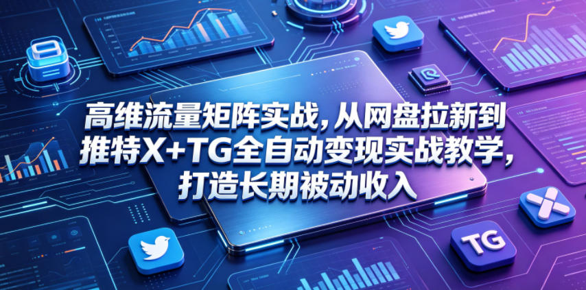 高维流量矩阵实战，从网盘拉新到推特X+TG全自动变现实战教学，打造长期被动收入-小二项目网