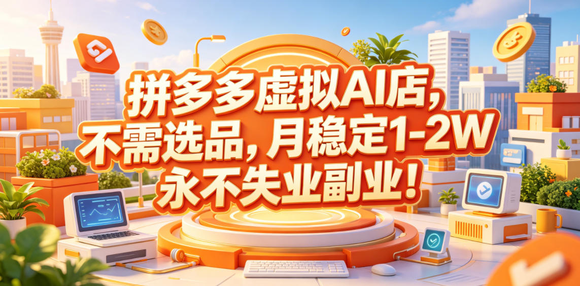 拼多多虚拟AI店，不需选品，月稳定1-2W，永不失业副业！【揭秘】-小二项目网