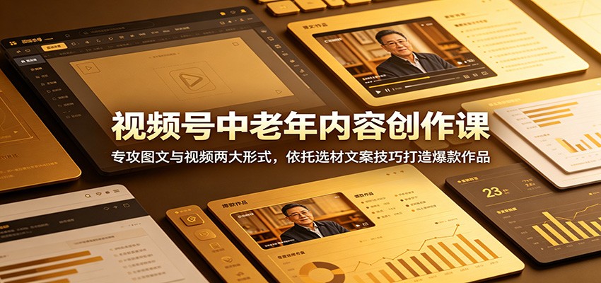 视频号中老年内容创作课：专攻图文与视频两大形式，依托选材文案技巧打造爆款作品-小二项目网