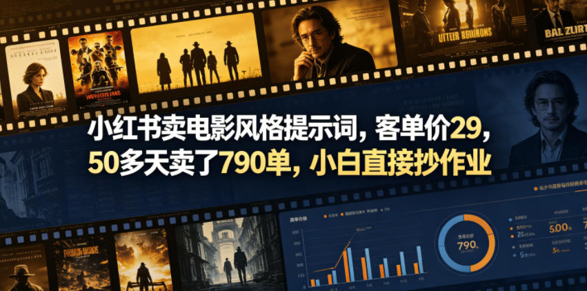 小红书卖电影风格提示词，客单价29，50多天卖了790单，小白直接抄作业！-小二项目网