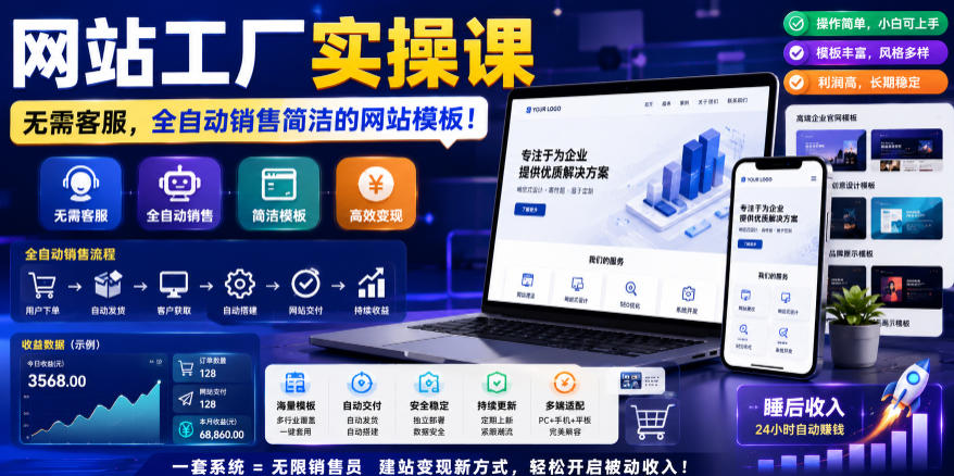 网站工厂实操课，无需客服，网站模板自动赚钱！【原创双语字幕】-小二项目网