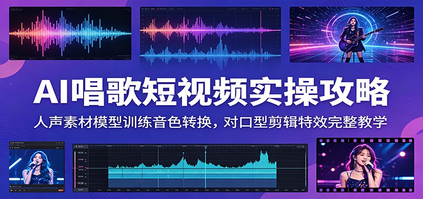 AI唱歌短视频实操攻略：人声素材模型训练音色转换，对口型剪辑特效完整教学-小二项目网