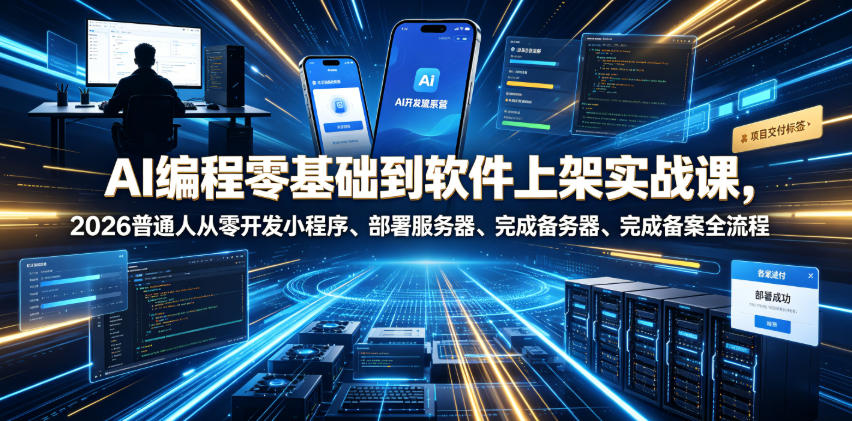 AI编程零基础到软件上架实战课，2026普通人从零开发小程序、部署服务器、完成备案全流程项目落地教程-小二项目网