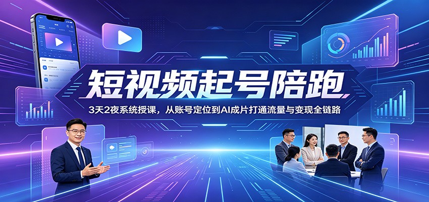 短视频起号陪跑：3天2夜系统授课，从账号定位到AI成片打通流量与变现全链路-小二项目网