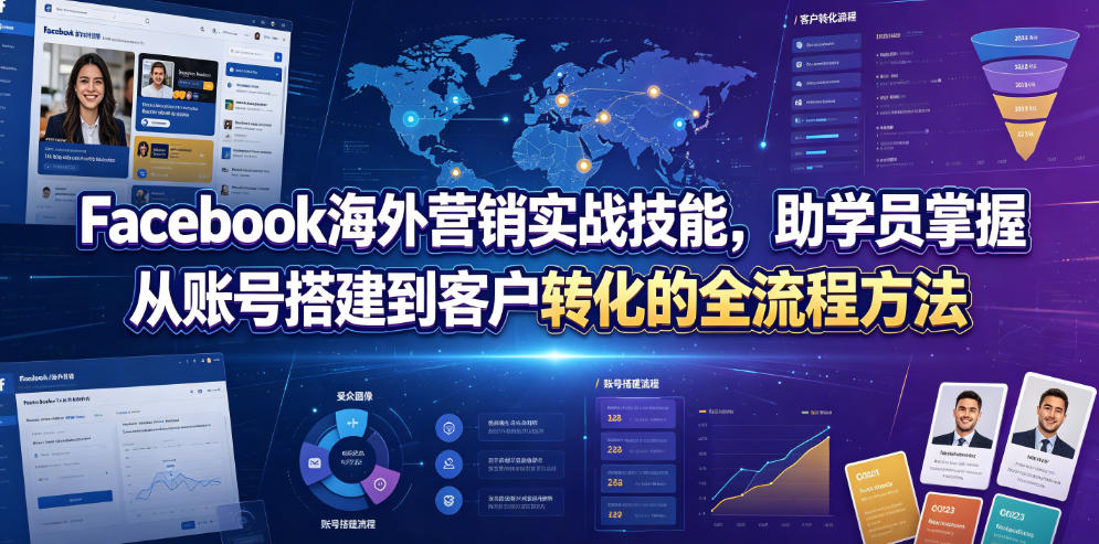 Facebook海外营销实战技能，助学员掌握从账号搭建到客户转化的全流程方法-小二项目网