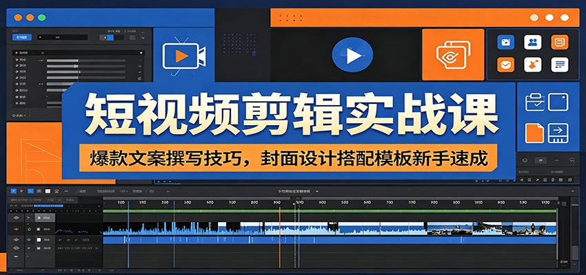 短视频剪辑实战课：爆款文案撰写技巧，封面设计搭配模板新手速成-小二项目网