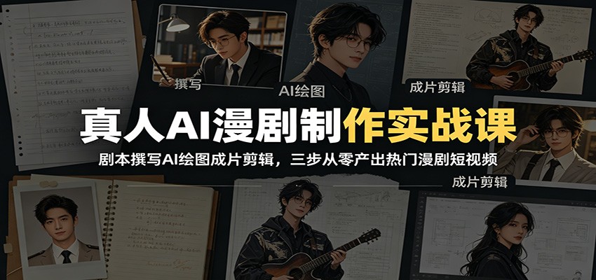 真人AI漫剧制作实战课：剧本撰写AI绘图成片剪辑，三步从零产出热门漫剧短视频-小二项目网