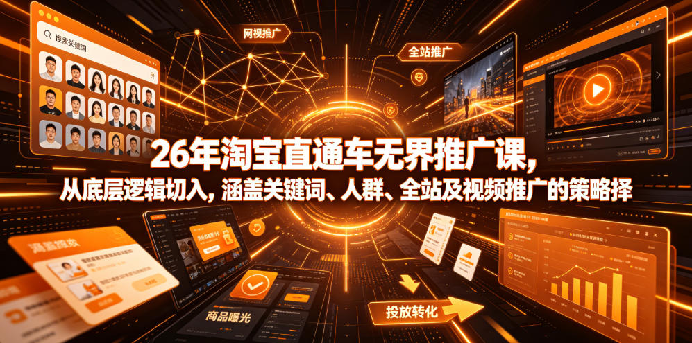 26年淘宝直通车无界推广课，从底层逻辑切入，涵盖关键词、人群、全站及视频推广的策略选择-小二项目网