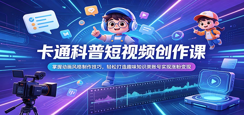 卡通科普短视频创作课：掌握动画风格制作技巧，轻松打造趣味知识类账号实现涨粉变现-小二项目网