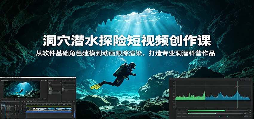 洞穴潜水探险短视频创作课：从软件基础角色建模到动画跟踪渲染，打造专业洞潜科普作品-小二项目网