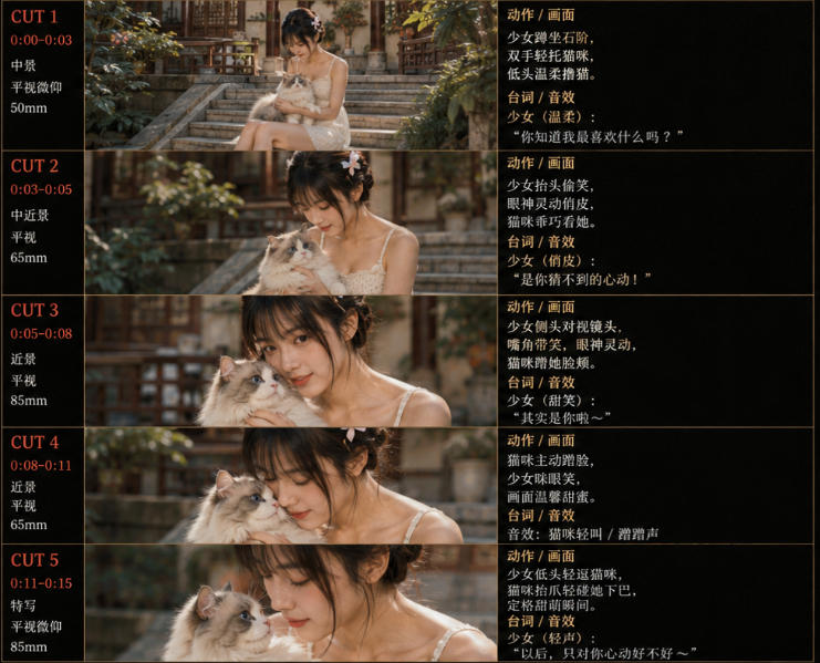 图片[2]-美女和猫故事提示词，人物一致性提示词+故事板-小二项目网