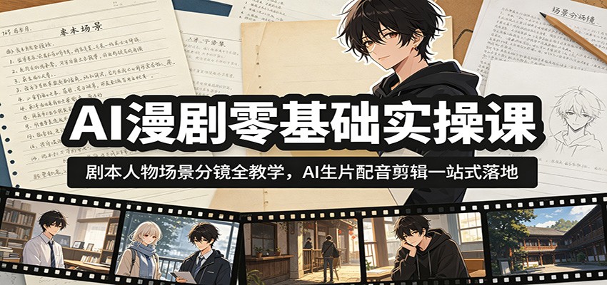 AI漫剧零基础实操课：剧本人物场景分镜全教学，AI生片配音剪辑一站式落地-小二项目网
