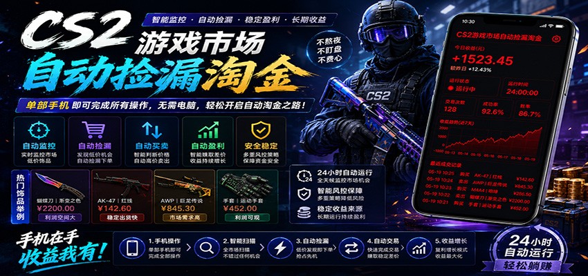 CSGO挂机捡漏项目通过利用游戏饰品交易机制，结合薄凉软件辅助捡漏，实现盈利-小二项目网