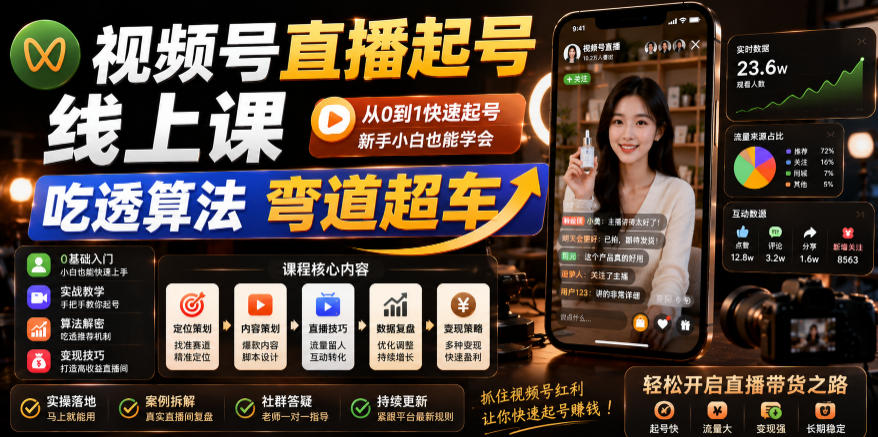 视频号直播起号线上课，吃透算法弯道超车（2026年6月）-小二项目网