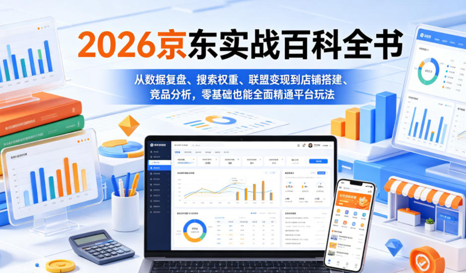 2026京东实战百科全书，从数据复盘、搜索权重、联盟变现到店铺搭建、竞品分析，零基础也能全面精通平台玩法-小二项目网