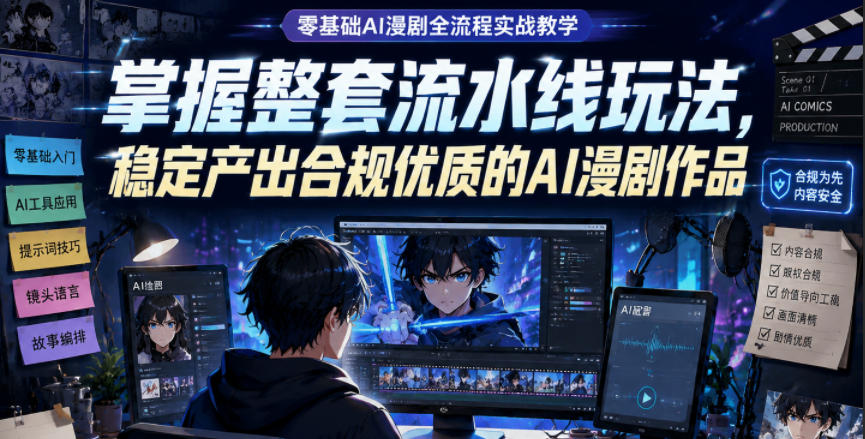 零基础AI漫剧全流程实战教学，掌握整套流水线玩法，稳定产出合规优质的AI漫剧作品-小二项目网
