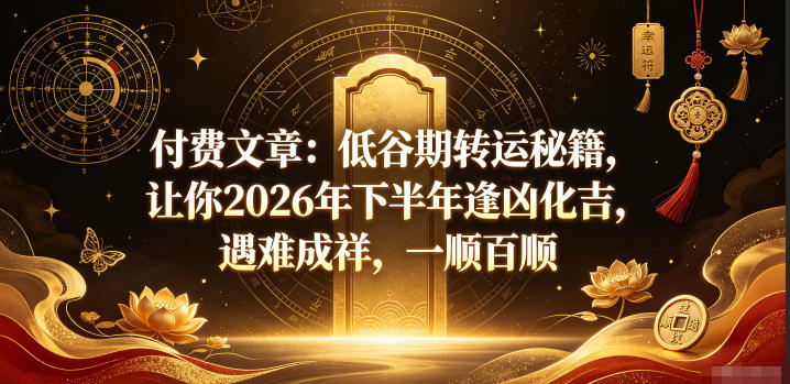 付费文章：低谷期转运秘籍，让你2026年下半年逢凶化吉，遇难成祥，一顺百顺-小二项目网