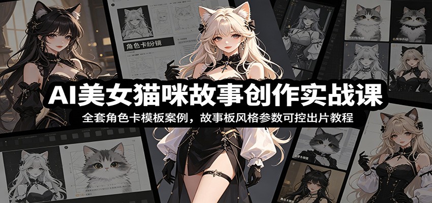 AI美女猫咪故事创作实战课：全套角色卡模板案例，故事板风格参数可控出片教程-小二项目网