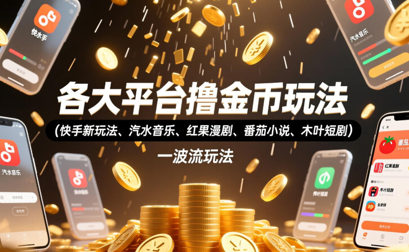 各大平台撸金币玩法（快手新玩法、汽水音乐、红果漫剧、番茄小说、木叶短剧），一波流玩法（收费398元的教程）-小二项目网