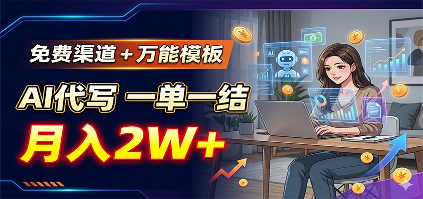 免费渠道+万能模板，AI代写一单一结，月入2W+-小二项目网
