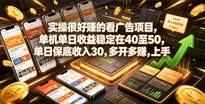 实操很好賺的看广告项目，单机单日收益稳定在40至50，单日保底收入30，多开多賺，上手就能变现【揭秘】-小二项目网