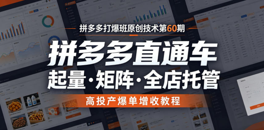 拼多多打爆班原创技术第60期，拼多多直通车，起量・矩阵・全店托管，高投产爆单增收教程-小二项目网