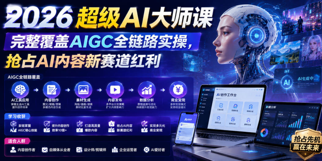 2026超级AI大师课，完整覆盖AIGC全链路实操，抢占AI内容新赛道红利-小二项目网