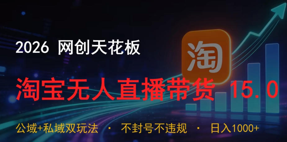 2026网创天花板，淘宝无人直播带货15.0，公域+私域双玩法，日入1k+，不违规不封号【揭秘】-小二项目网