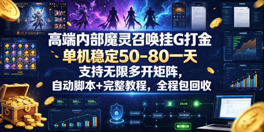 高端内部魔灵召唤挂G打金，单机稳定50-80一天，支持无限多开矩阵，自动脚本+完整教程，全程包回收【揭秘】-小二项目网