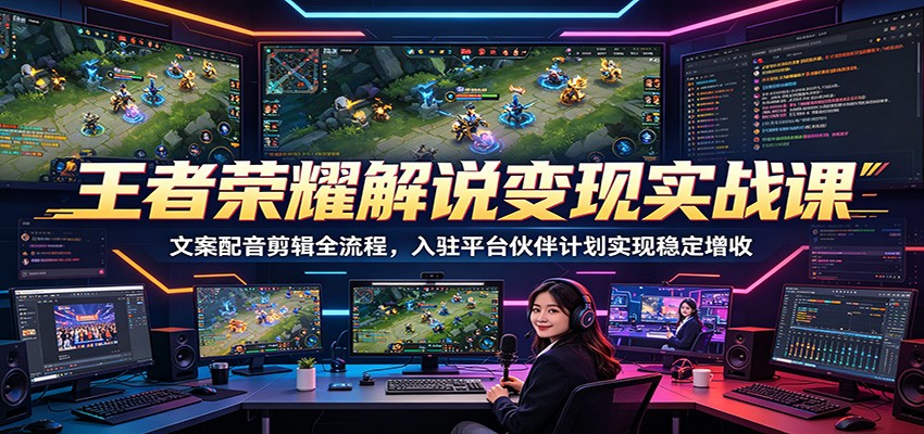 王者荣耀解说变现实战课：文案配音剪辑全流程，入驻平台伙伴计划实现稳定增收-小二项目网