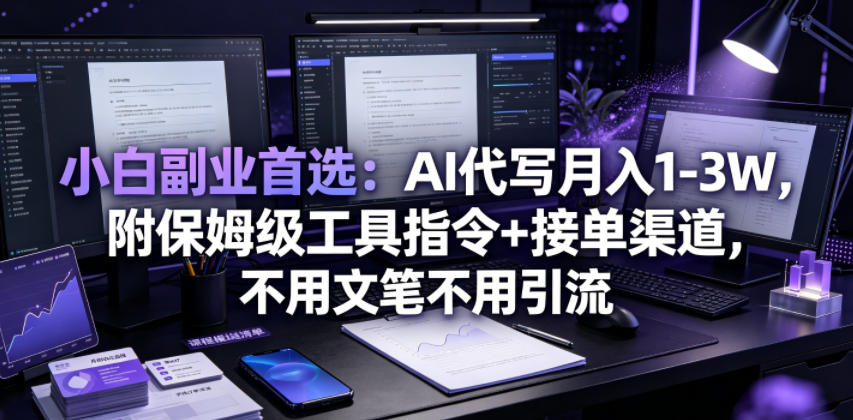 小白副业首选：AI代写月入1-3W，附保姆级工具指令+接单渠道，不用文笔不用引流【揭秘】-小二项目网