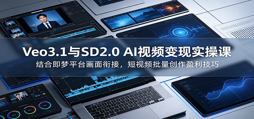 Veo3.1与SD2.0 AI视频变现实操课课：结合即梦平台画面衔接，短视频批量创作盈利技巧-小二项目网