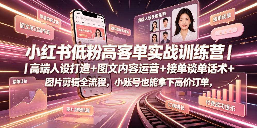 小红书低粉高客单实战训练营｜高端人设打造+图文内容运营+接单谈单话术+图片剪辑全流程，小账号也能拿下高价订单-小二项目网