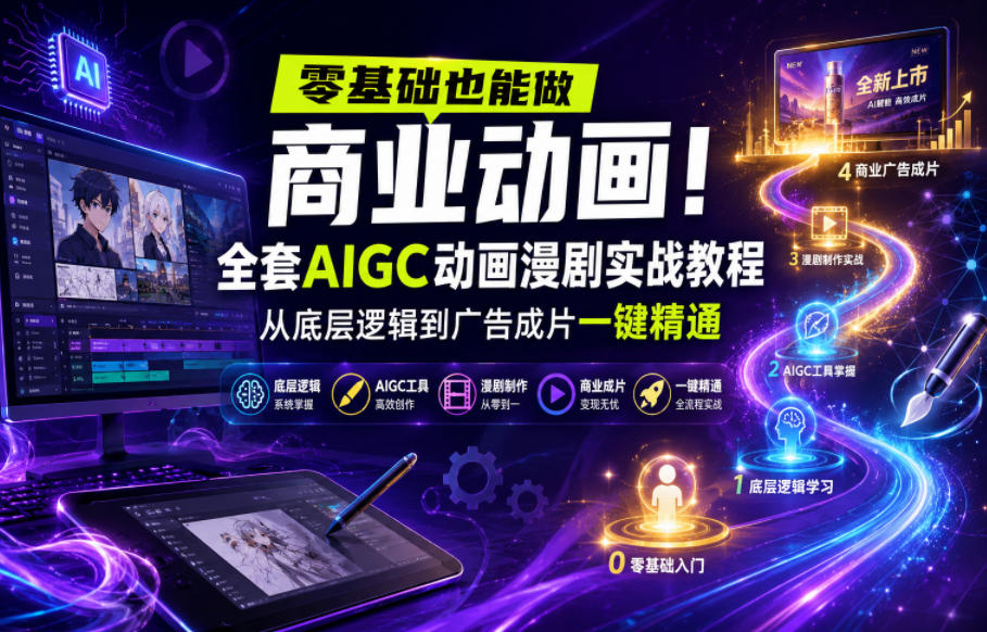 零基础也能做商业动画！全套AIGC动画漫剧实战教程，从底层逻辑到广告成片一键精通-小二项目网
