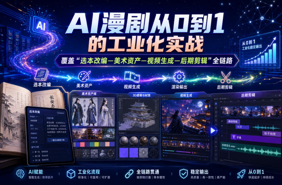 AI漫剧从0到1的工业化实战，覆盖“选本改编—美术资产—视频生成—后期剪辑”全链路（更新6月）-小二项目网
