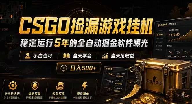 CSGO捡漏游戏挂机，稳定运行5年的全自动掘金软件曝光，当天见收益，日入500+-小二项目网