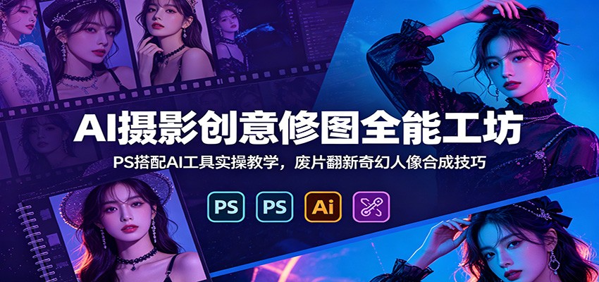 AI摄影创意修图全能工坊：PS搭配AI工具实操教学，废片翻新奇幻人像合成技巧-小二项目网