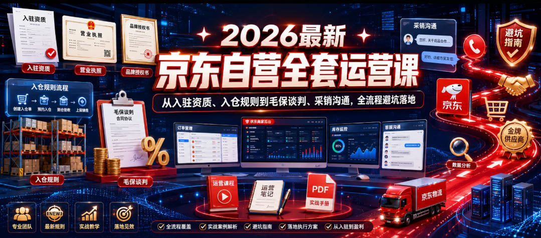 2026最新京东自营全套运营课，从入驻资质、入仓规则到毛保谈判、采销沟通，全流程避坑落地-小二项目网