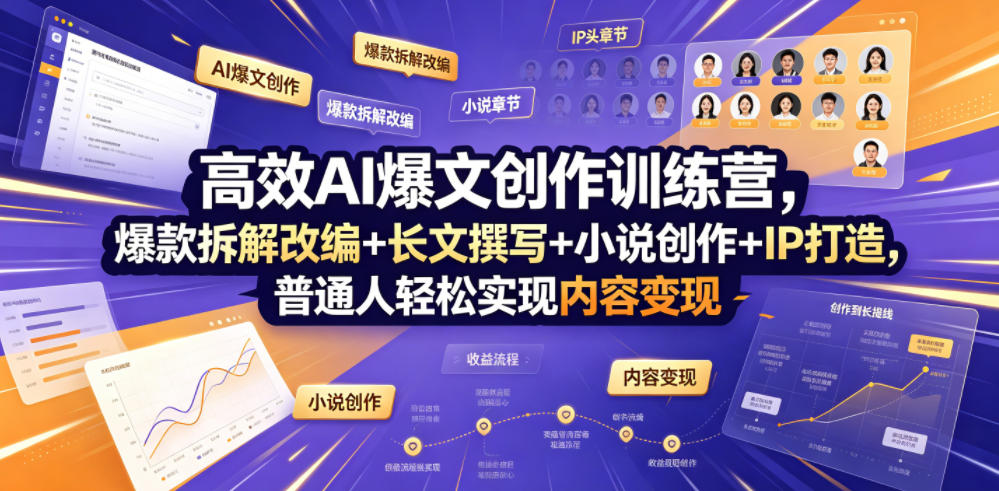 高效AI爆文创作训练营，爆款拆解改编+长文撰写+小说创作+IP打造，普通人轻松实现内容变现-小二项目网