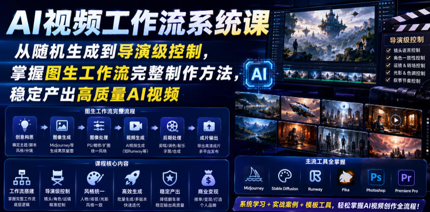 AI视频工作流系统课，从随机生成到导演级控制，掌握图生工作流完整制作方法，稳定产出高质量AI视频-小二项目网
