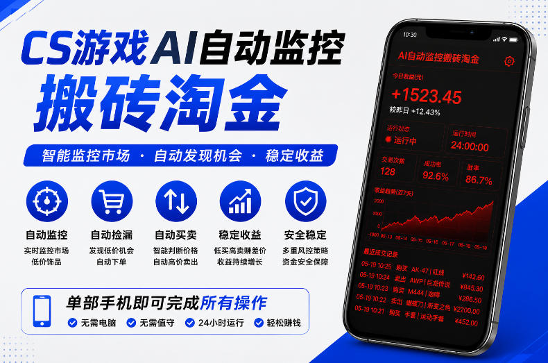 CS游戏AI自动监控搬砖淘金，稳定运行多年，支持任何形式验证，日入300+【揭秘】-小二项目网