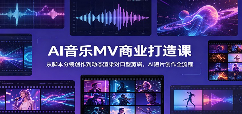 AI音乐MV商业打造课：从脚本分镜创作到动态渲染对口型剪辑，AI短片创作全流程-小二项目网