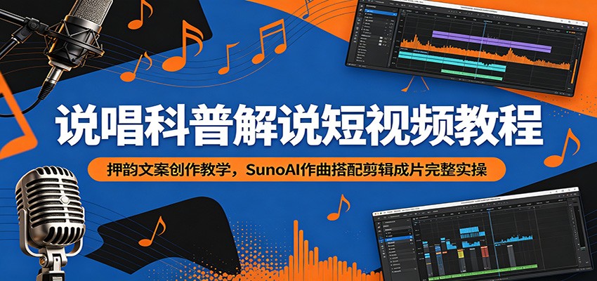 说唱科普解说短视频教程：押韵文案创作教学，SunoAI作曲搭配剪辑成片完整实操-小二项目网