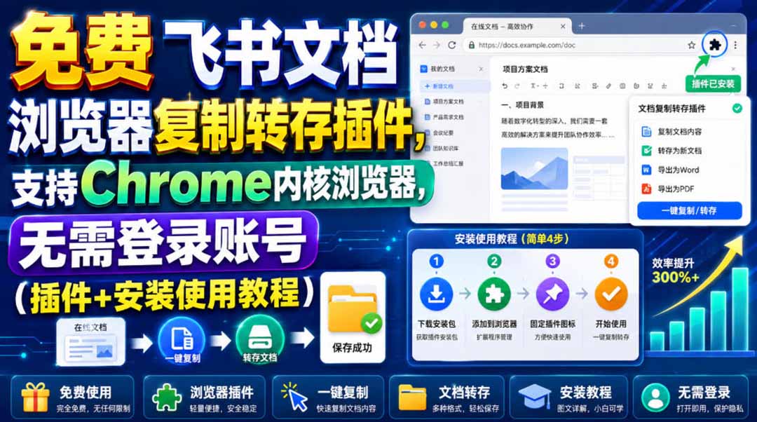 （19406期）免费飞书文档浏览器复制转存插件，支持Chrome内核浏览器，无需登录账号（插件+安装使用教程）-小二项目网