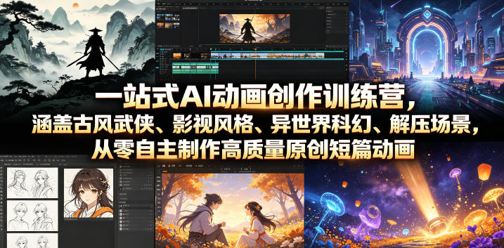 一站式AI动画创作训练营，涵盖古风武侠、影视风格、异世界科幻、解压场景，从零自主制作高质量原创短篇动画-小二项目网
