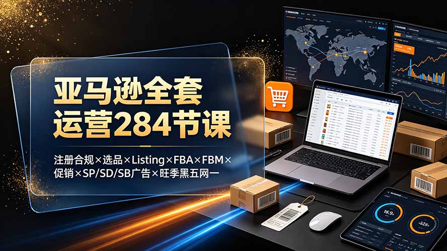 （19410期）亚马逊全套运营284节课：注册合规×选品×Listing×FBA×FBM×促销×SP/SD/SB广告×旺季黑五网一-小二项目网
