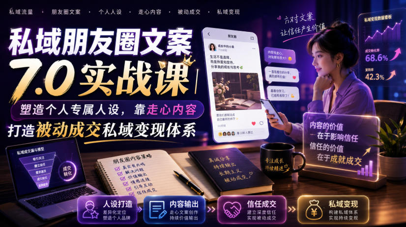 私域朋友圈文案7.0实战课｜塑造个人专属人设，靠走心内容打造被动成交私域变现体系-小二项目网