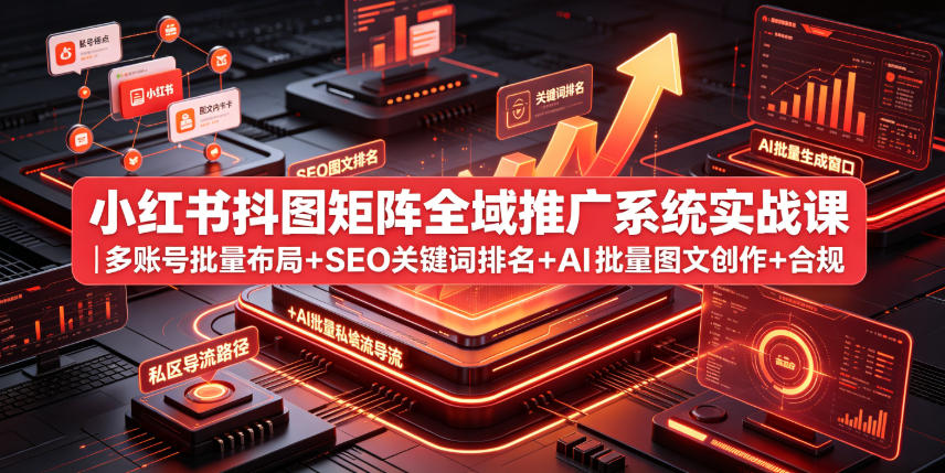 小红书抖图矩阵全域推广系统实战课｜多账号批量布局+SEO关键词排名+AI批量图文创作+合规私域导流完整落地教程-小二项目网
